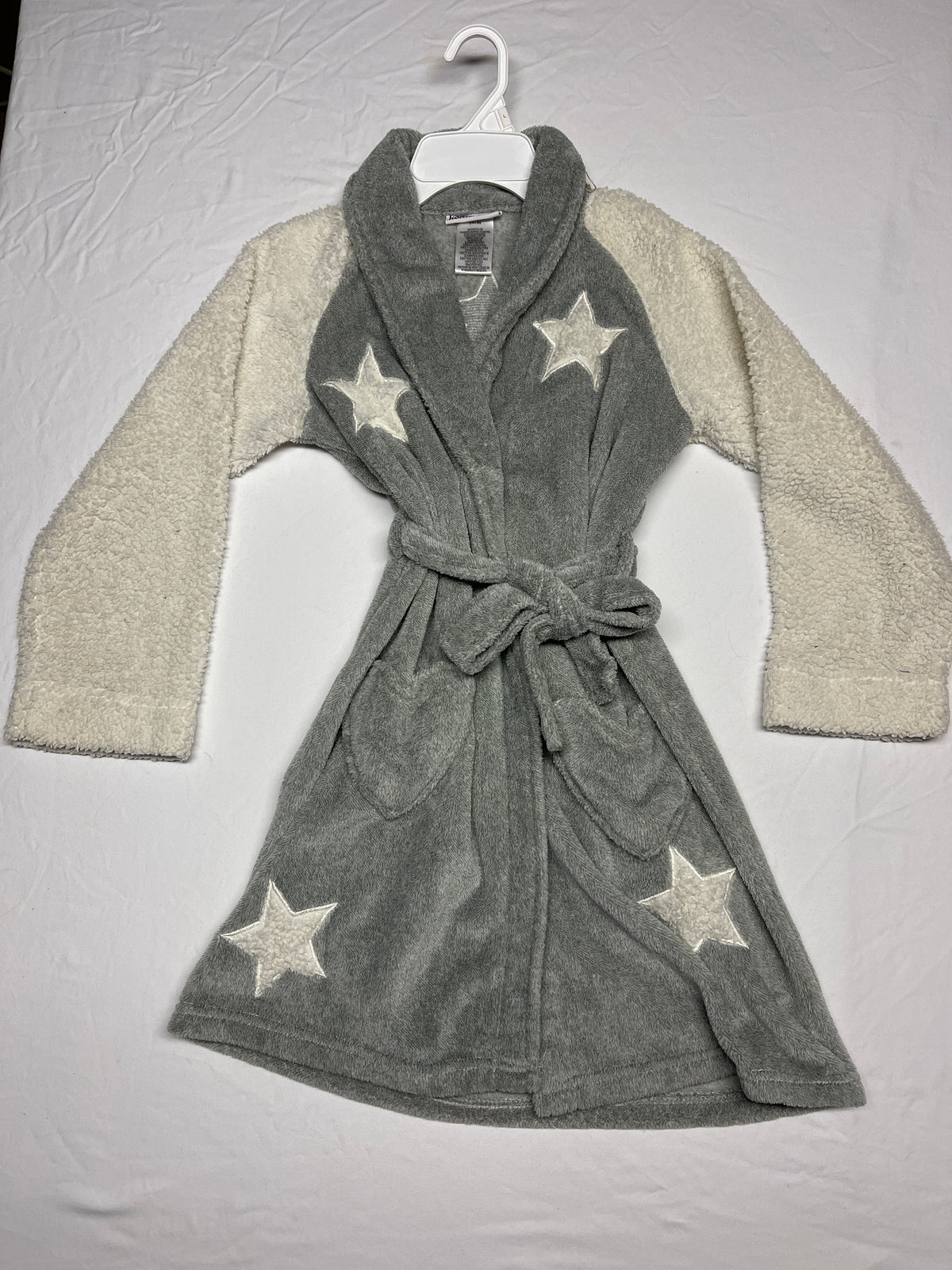 komar kids grey/cream robe w/stars - size Youth - 7 (S)
