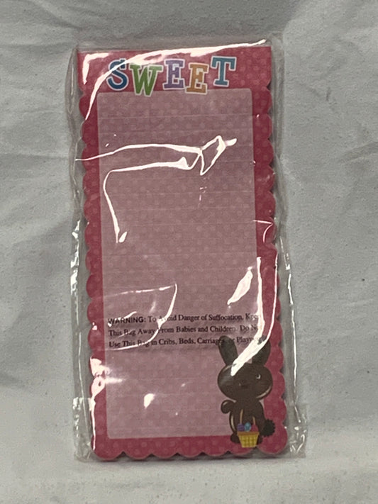 pink magnetic note pad bunny w/basket