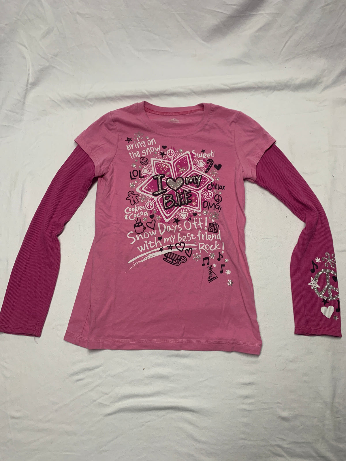 bring on the snow pink ls tshirt - size Youth - 10 (L)