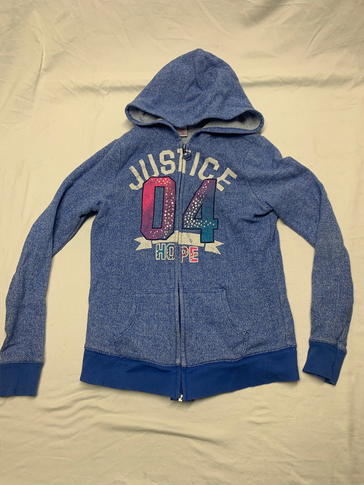 justice blue hooded/zip up sweatshirt - size Youth - 14 (XL)