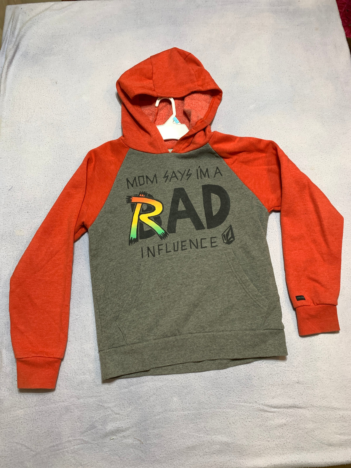 volcom hoodie grey/red RAD - size Youth - 6 (S)