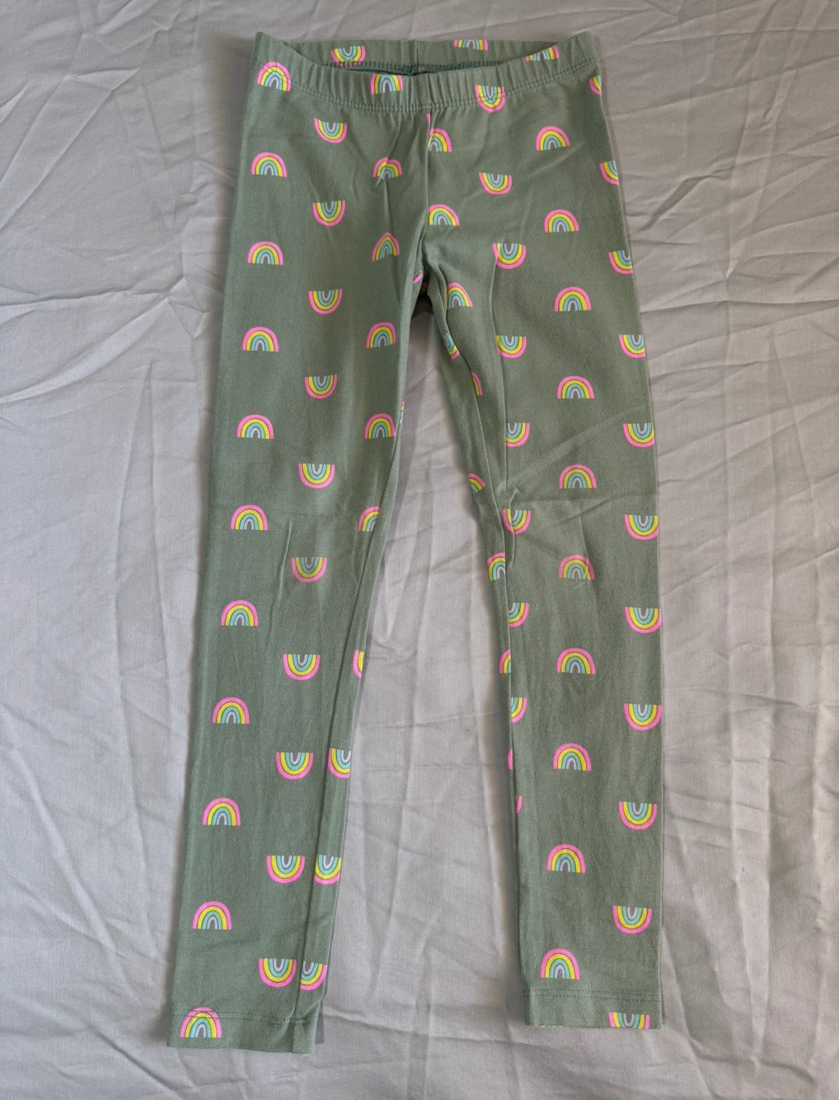 Cay&Jack Olive w rainbow Leggings - size Youth - 6 (S)