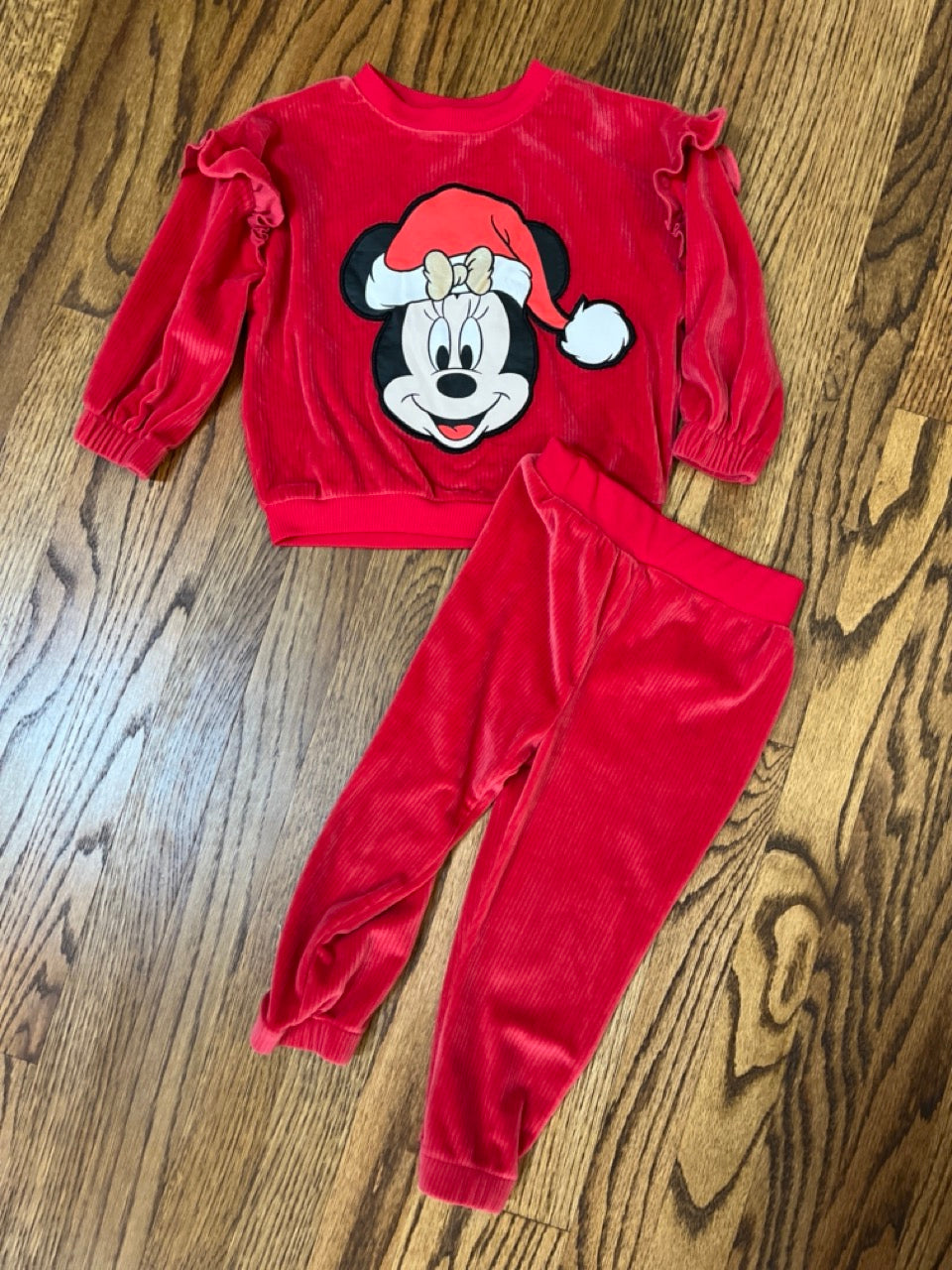 Minnie Christmas Set Red Velour LS GUC - size Toddler - 3T