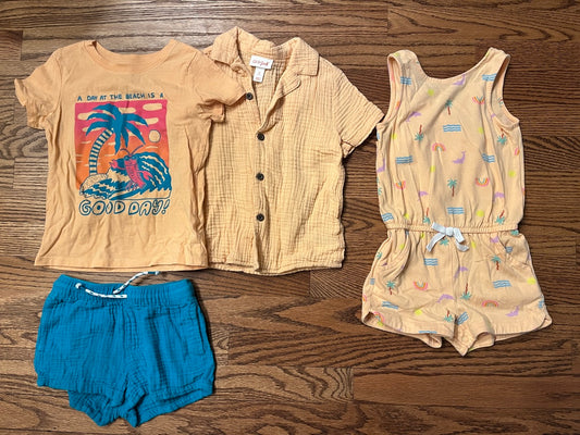 Cat&Jack Peach Summer GUC Romper+Shorts/2 Tops - size Toddler - 3T