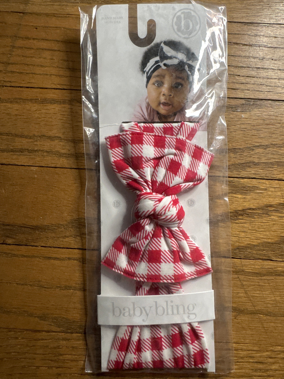 Baby Bling Bow NIB red And white gingham print