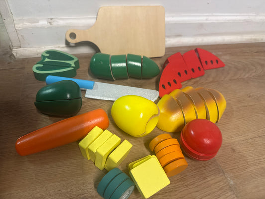 Wooden play food Cutting set and board