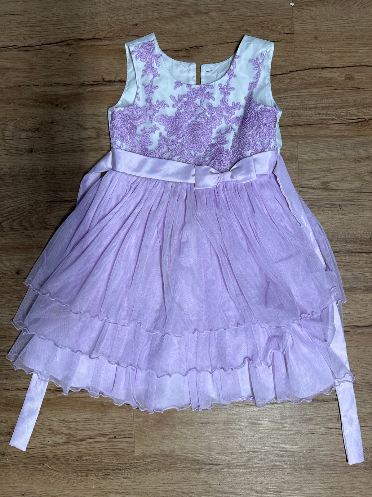Sleeveless purple dress GUC ribbons bow buttons - size Youth - 6 (S)