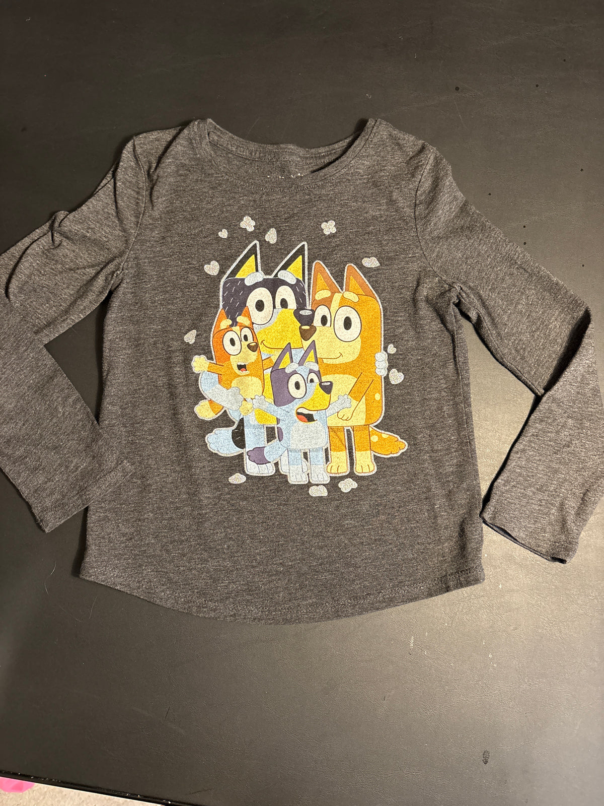 Grey LS Bluey family shirt - size Youth - 6 (S)