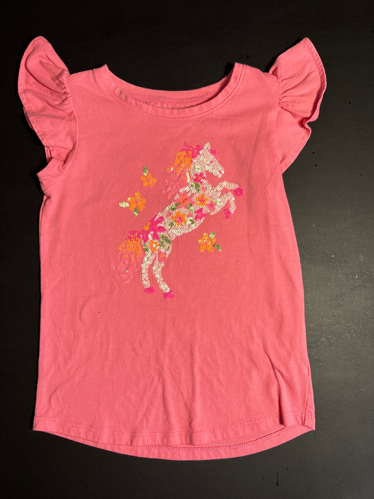 6x pink flutter sleeve sequin unicorn ss shirt - size Youth - 6 (S)