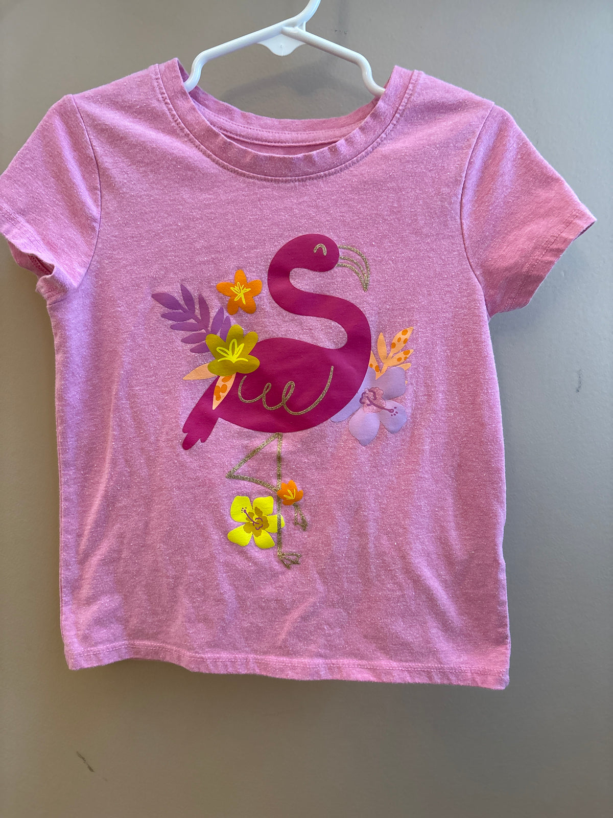 Cat & Jack pink flamingo ss shirt - size Toddler - 5T