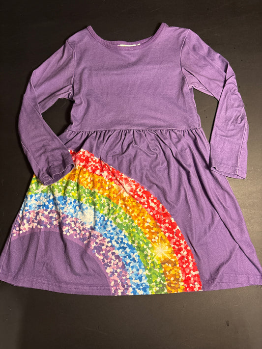 Sunshine Swing LS dress purple w rainbow - size Youth - 6 (S)