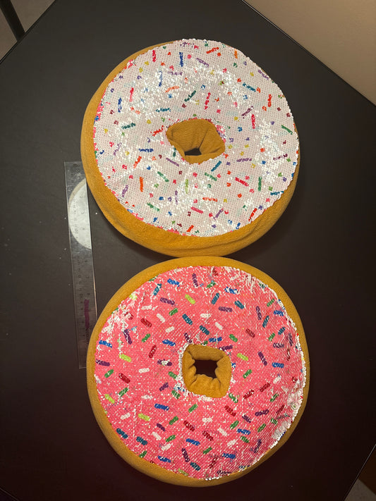 2 flip sequin donut pillows, flip pink/white