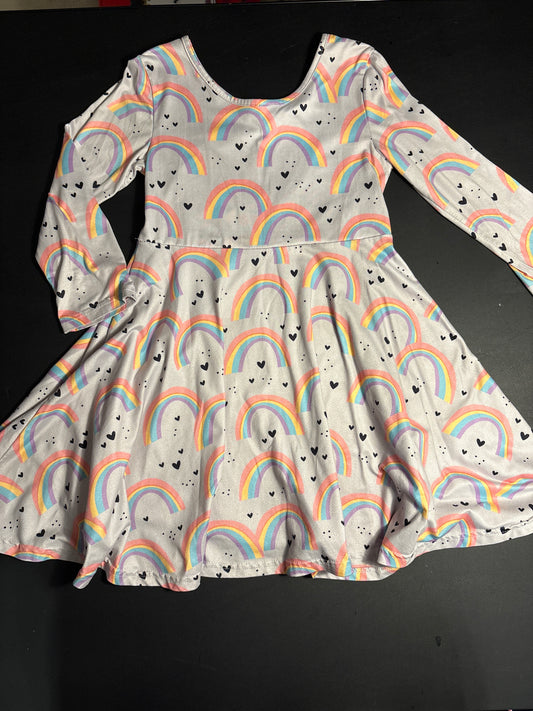 Grey rainbow LS dress Great for twirling - size Youth - 7 (S)