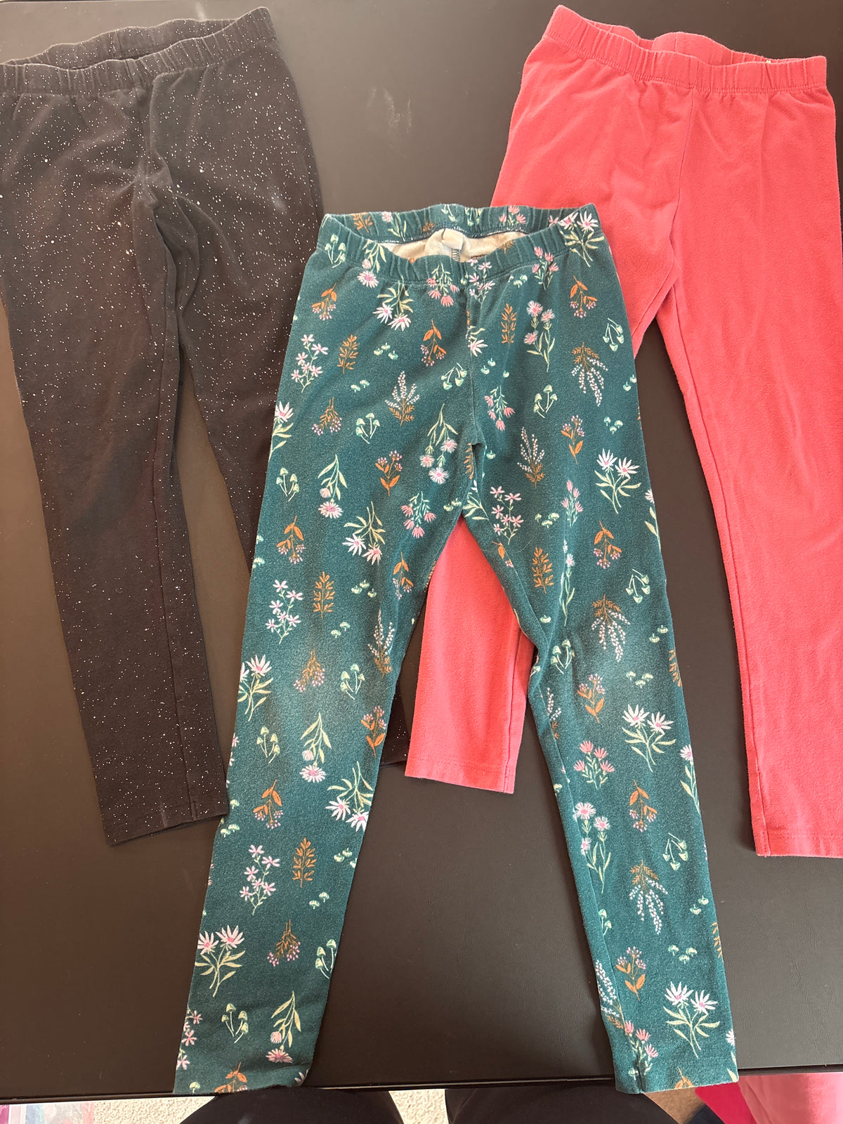 3 pair size 6x leggings- blk sprkle, pink, floral - size Youth - 6 (S)