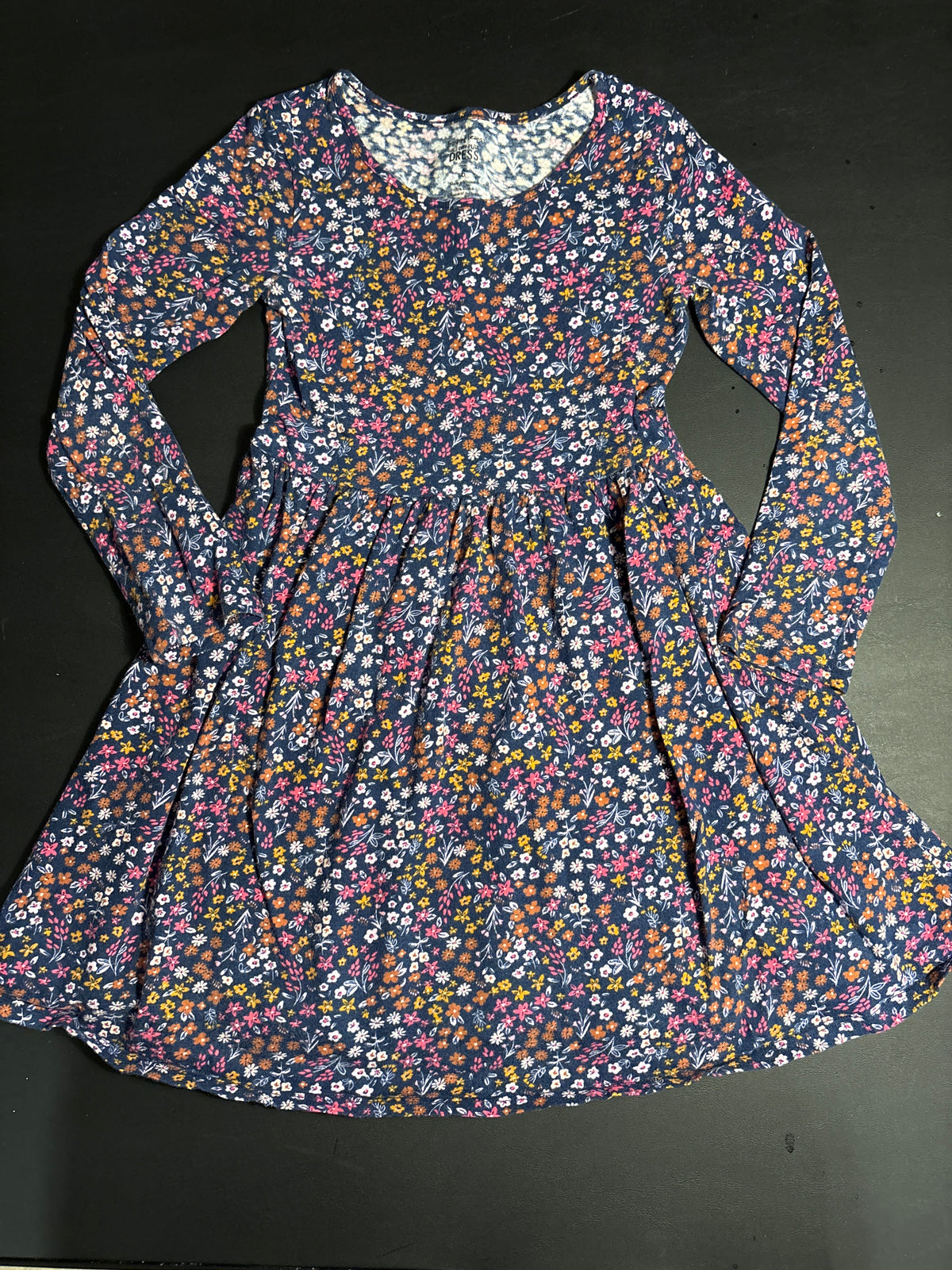 Jumping beans LS navy floral dress - size Youth - 6 (S)