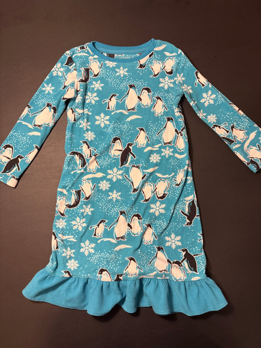 Blue penguins LS long fleece nightgown - size Toddler - 4T