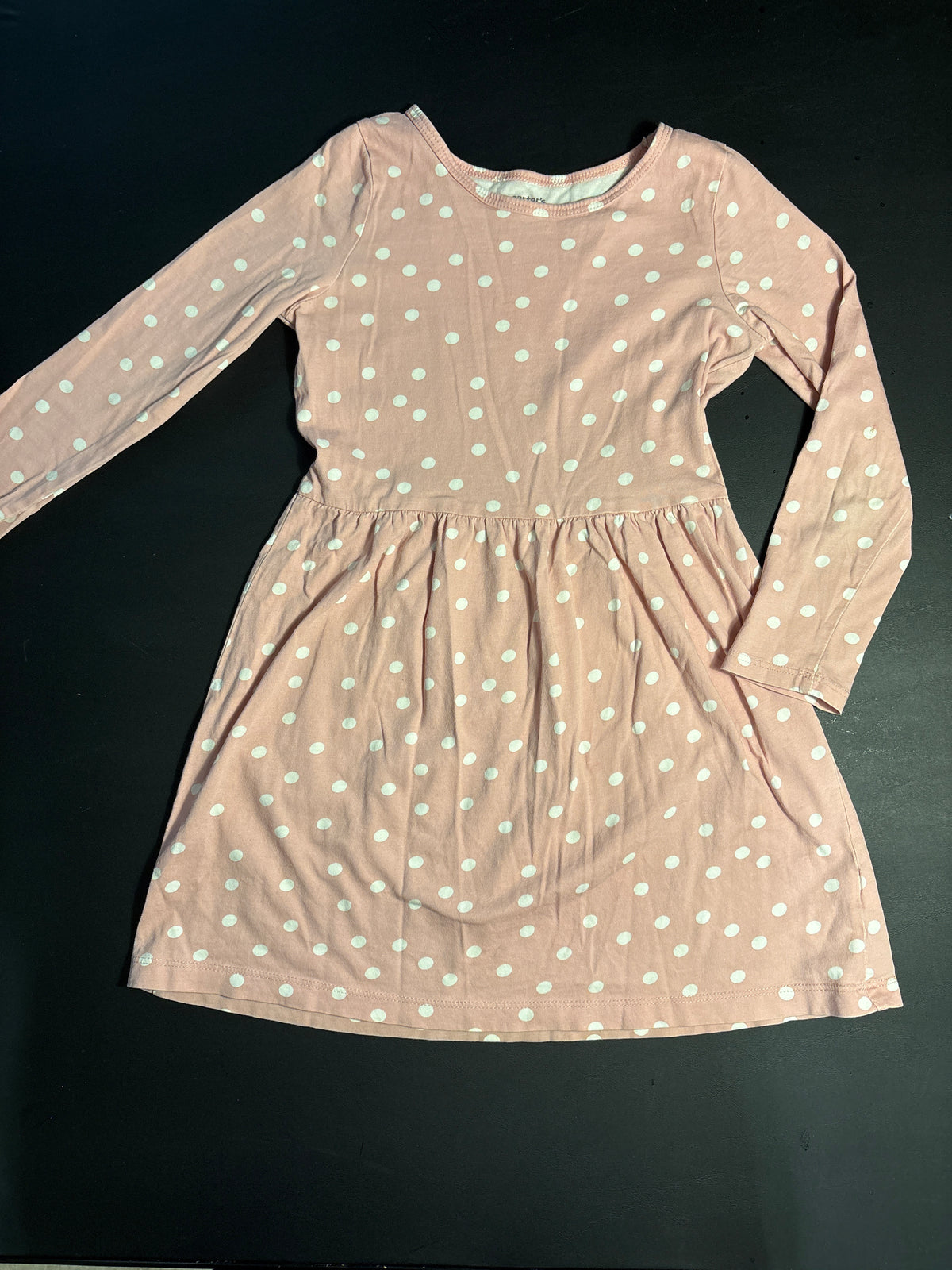 Carters pink polka dot LS dress - size Youth - 6 (S)