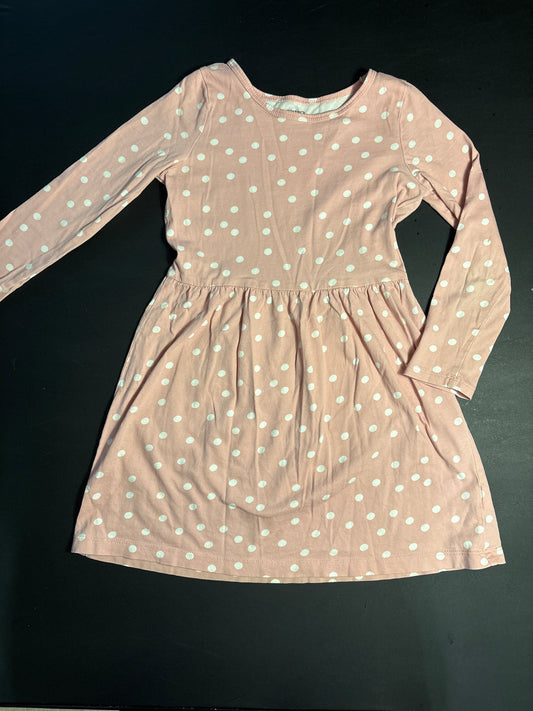 Carters pink polka dot LS dress - size Youth - 6 (S)