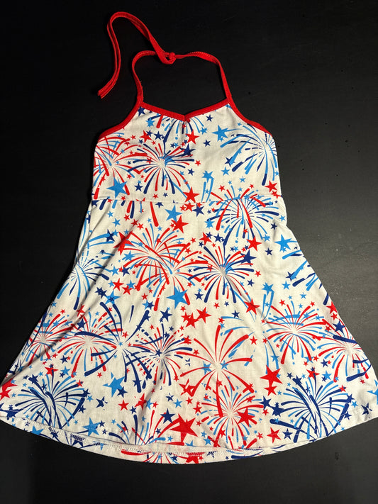 Sunshine Swing white halter fireworks dress - size Youth - 6 (S)