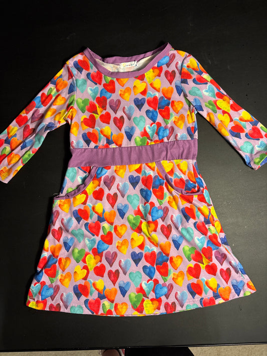 Sunshine Swing rainbow hearts dress w pockets - size Youth - 5 (XS)