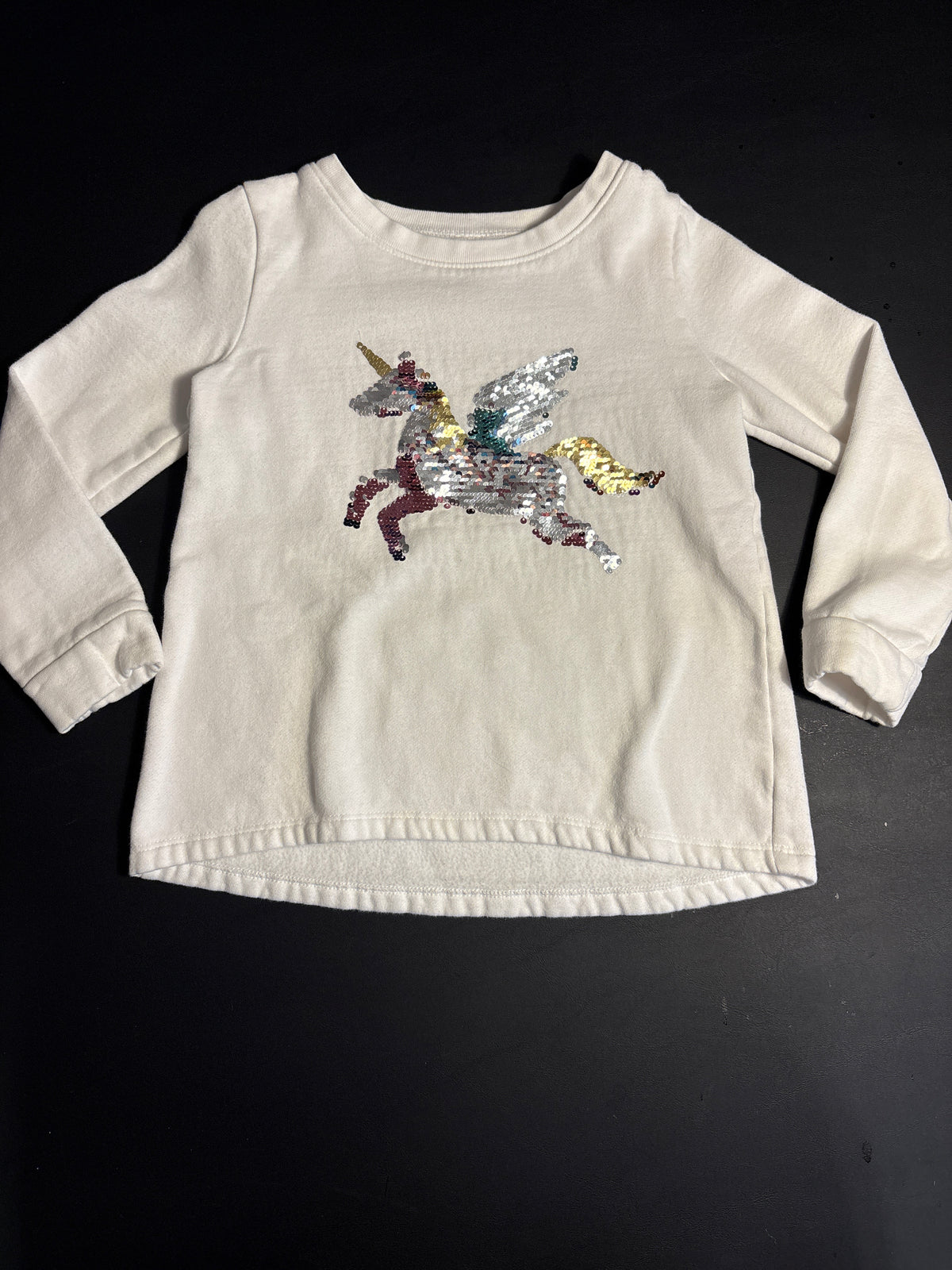 White carters sequin unicorn crew neck - size Youth - 7 (S)