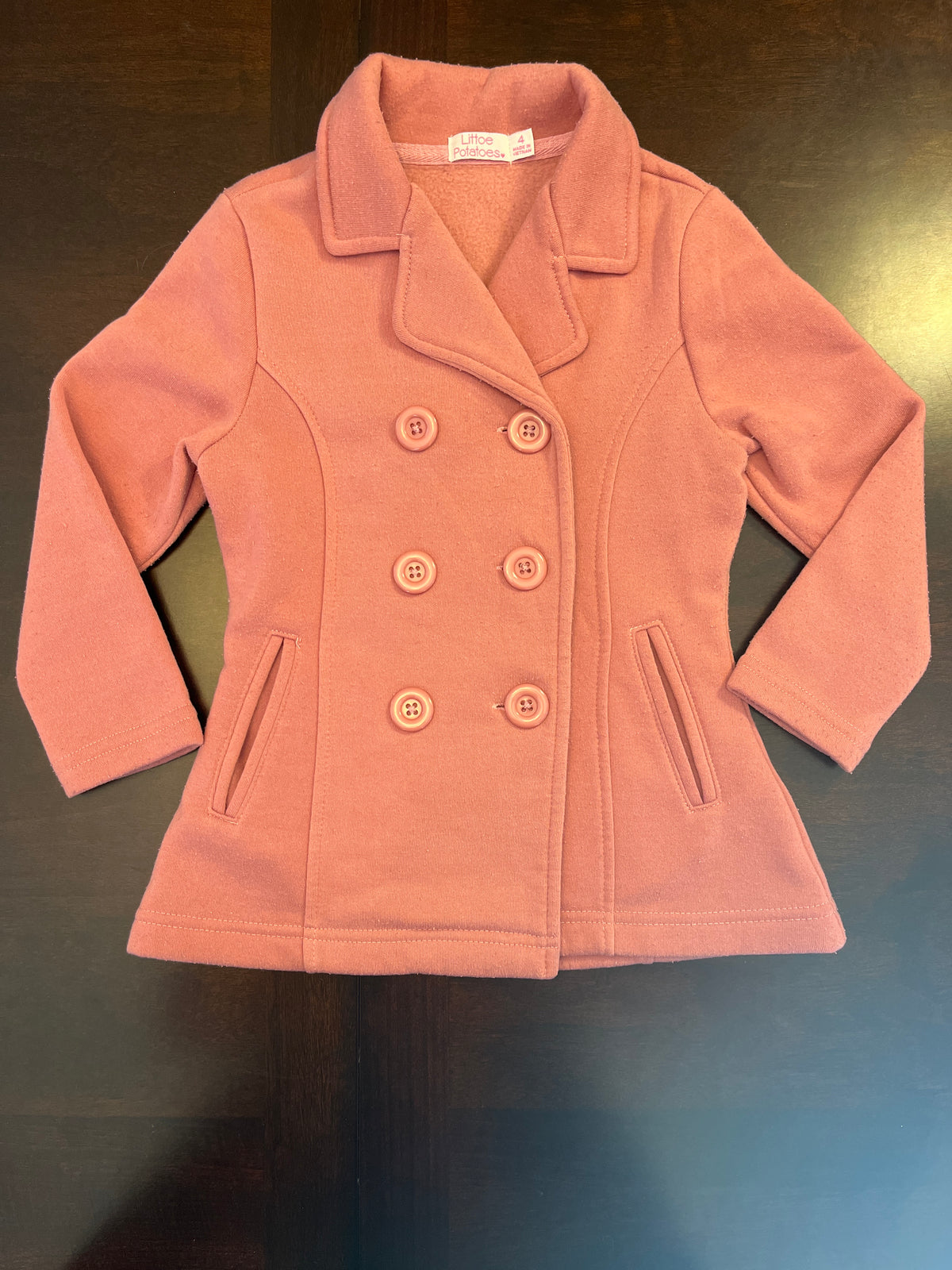 Dusty pink peacoat jacket - size Youth - 4 (XS)