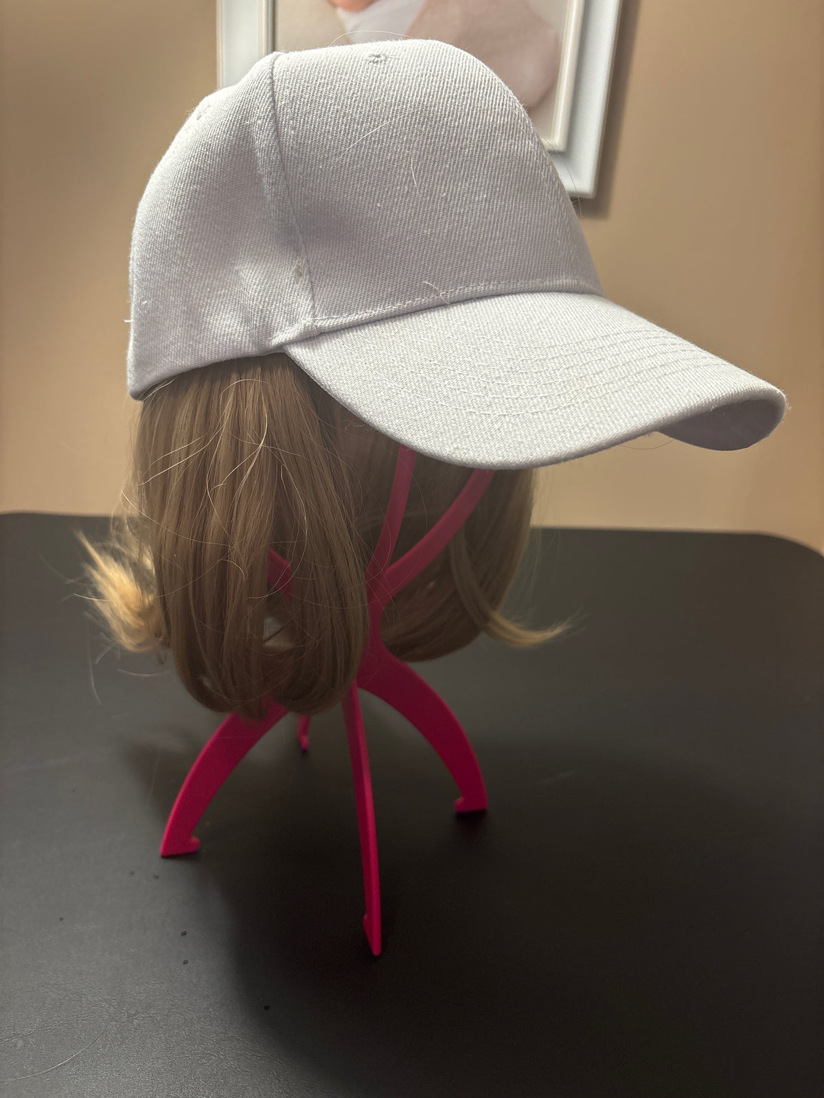 White hat w/ blonde wig hair attached