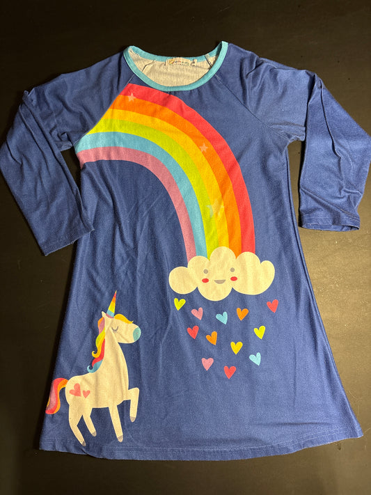 Sunshine Swing navy LS rainbow unicorn dress - size Youth - 6 (S)