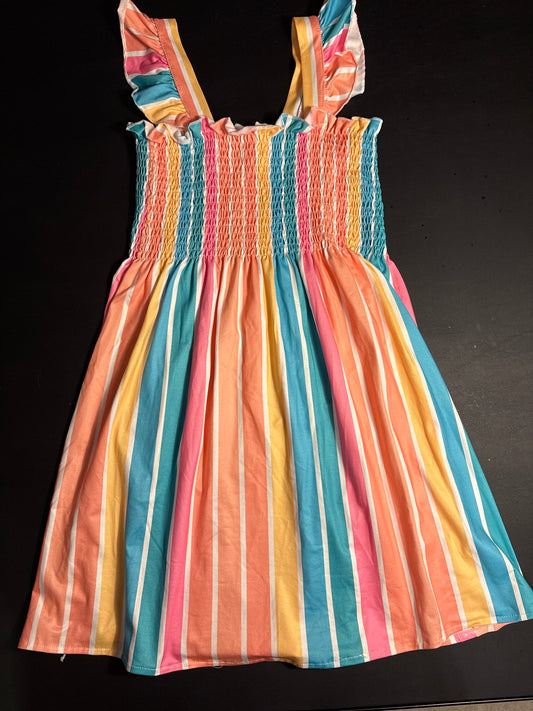 Vertical stripe dress w flutter tank sleeve - size Youth - 8 (M)