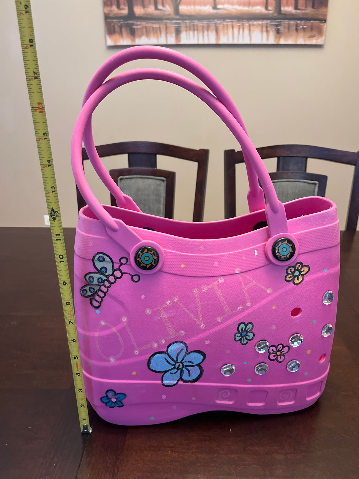Large pink rubber tote bag - Olivia
