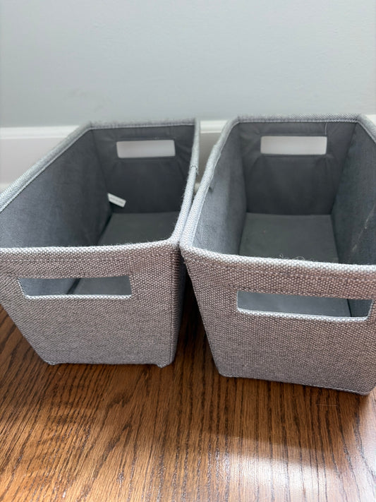 2 grey bins W/ handles
