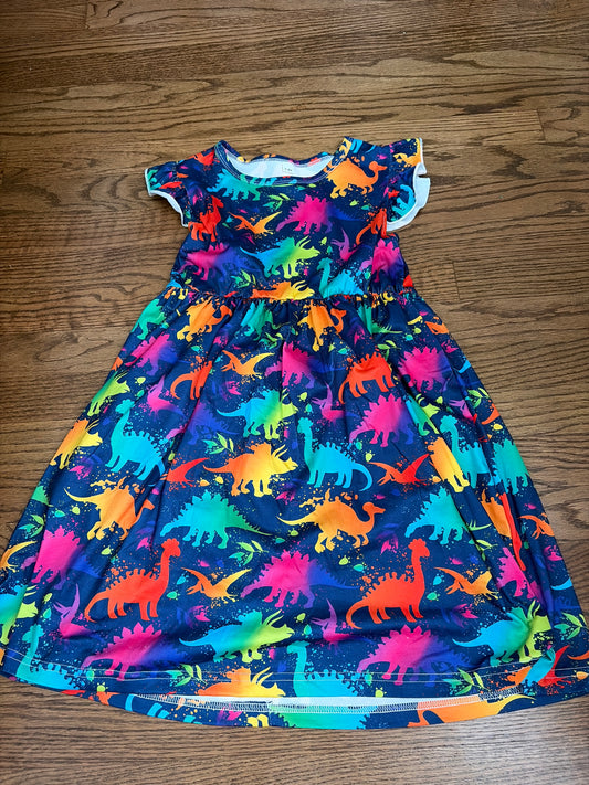 Dinosaur dress Ruffle sleeve - size Youth - 7 (S)