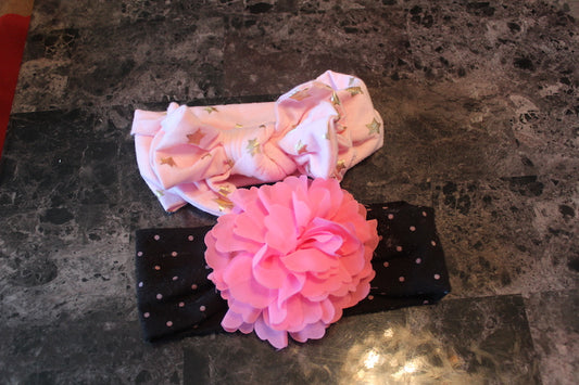 2 pink flower bows infant