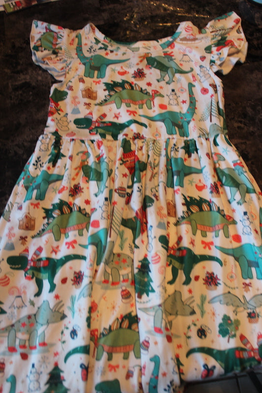 Dino Xmas Dress - size Youth - 6 (S)