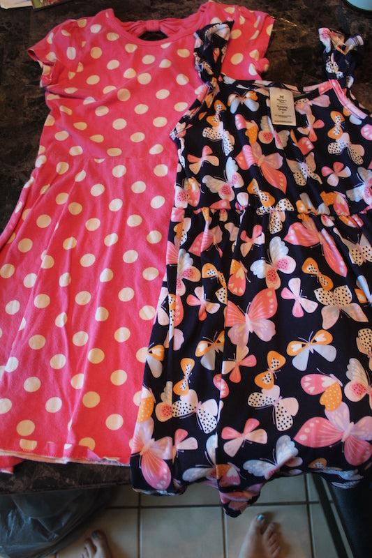 2 dresses: Polka Dots Butterflies - size Youth - 7 (S)