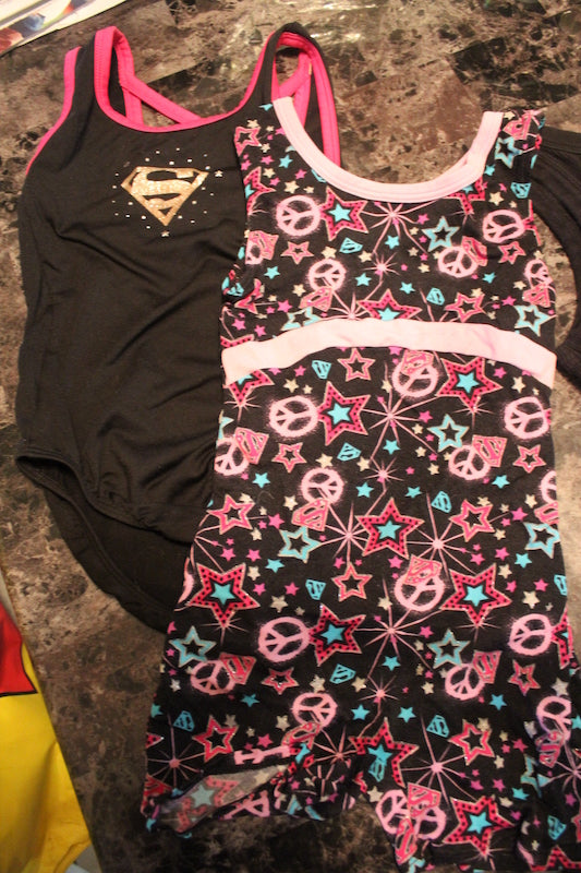 2 Supergirl Leotards - size Youth - 6 (S)