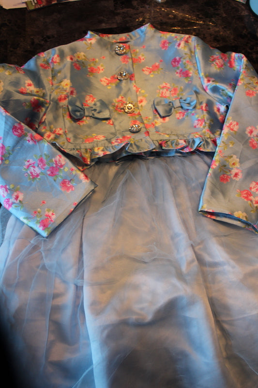 Blue Floral Dress/Jacket - size Youth - 6 (S)