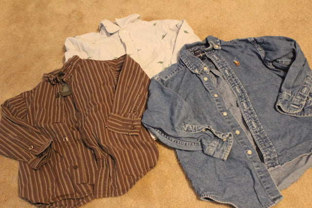 3 button downs brown, white, jean - size Toddler - 4T