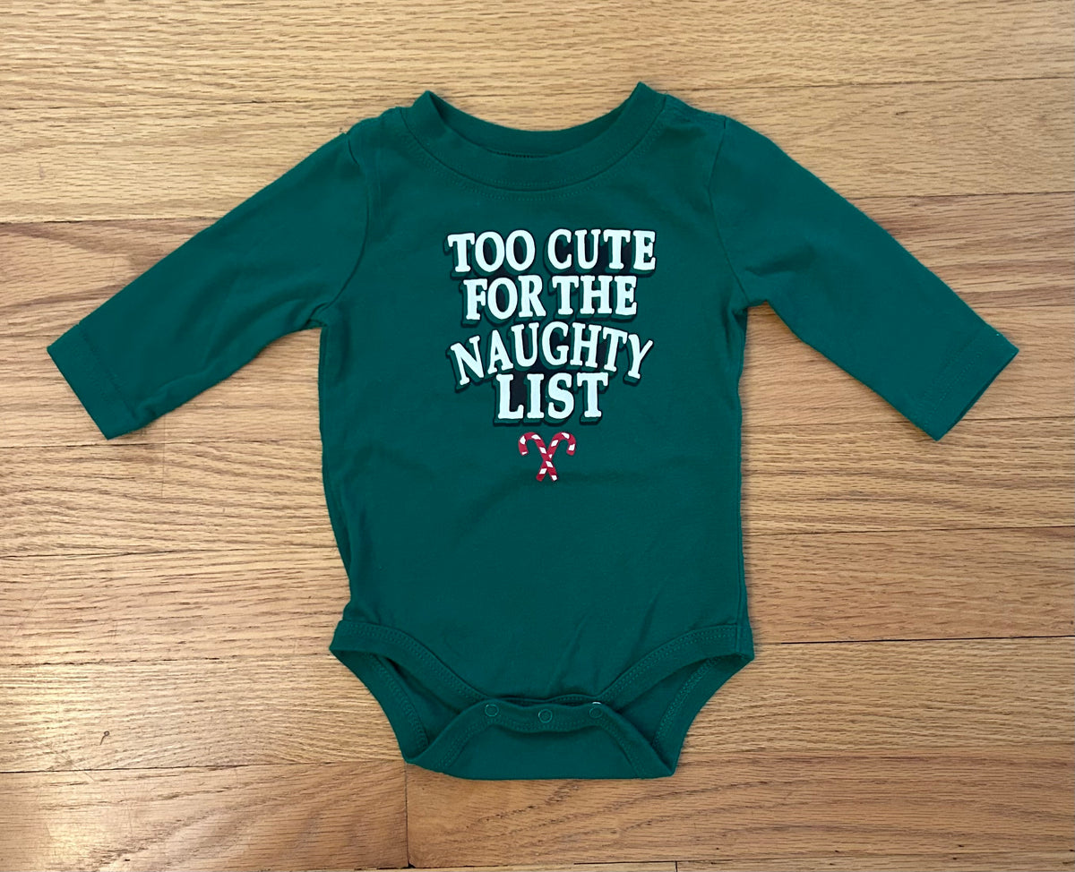 Too Cute for the Naughty List LS Onesie (3M) - size Month - 0-3 / 3M
