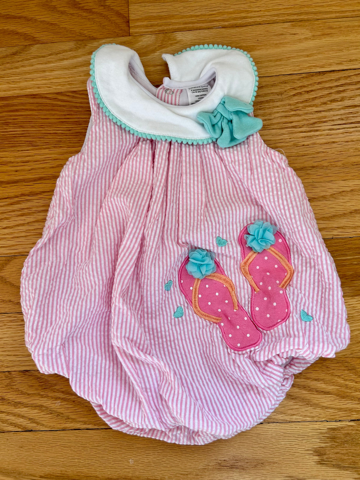 Pink and Teal Summer Romper/Onesie NWOT - size Month - 6-9 / 9M