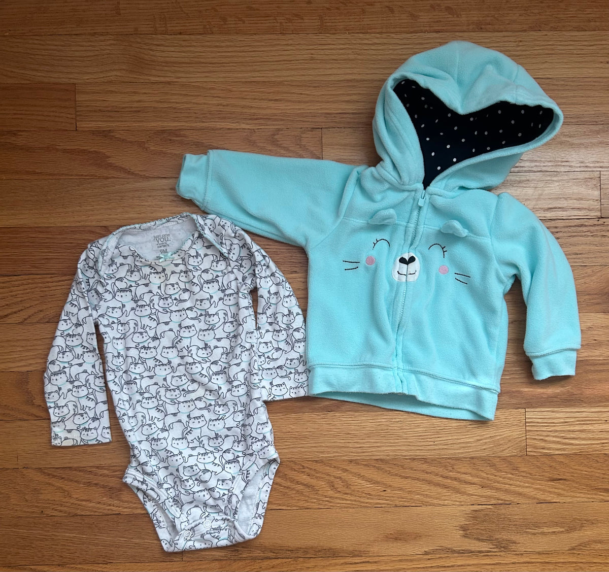 Carters LS Onesie and Fleece Zip Up - size Month - 6-9 / 9M