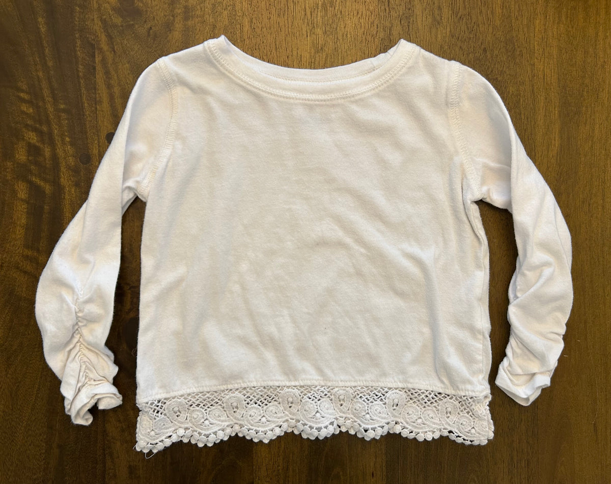 Carters White LS Tee w/ lace detail - size Toddler - 3T