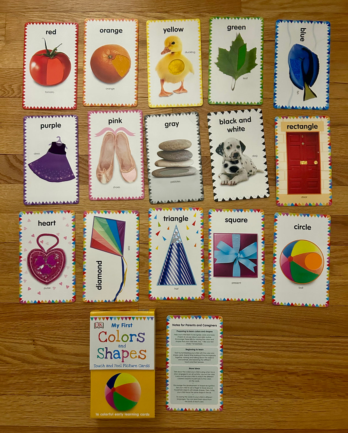 Colors and Shapes cards, One card bent