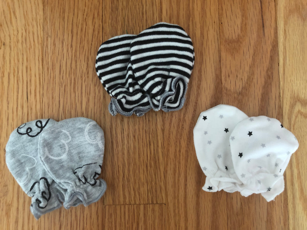 Baby Scratch Mittens NEW Black/White/Gray