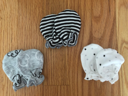 Baby Scratch Mittens NEW Black/White/Gray