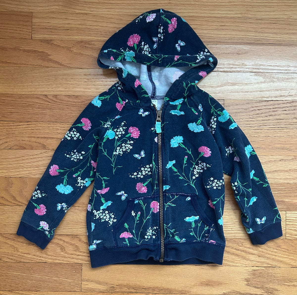 Carters Blue Flower Zip Up Sweater w/ hood - size Toddler - 3T
