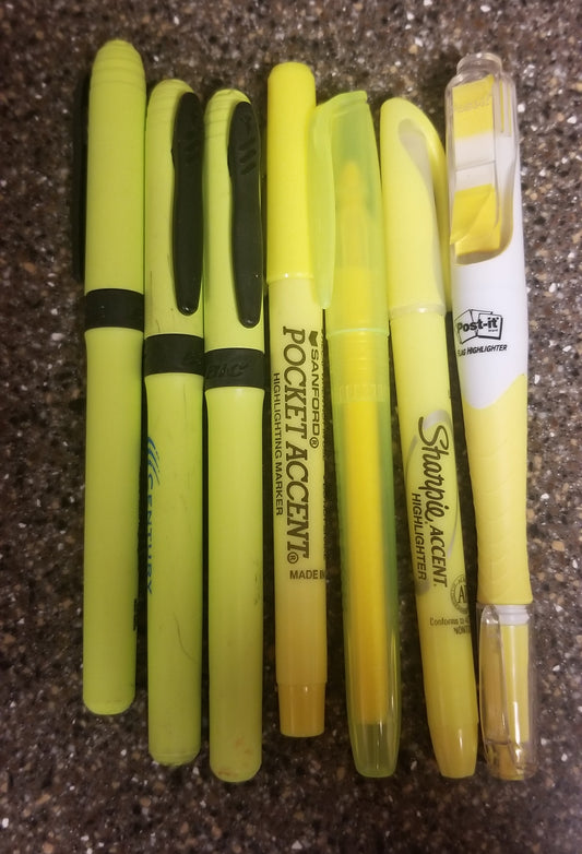 7 Yellow Highlighter Pen One Pen has Book Markers