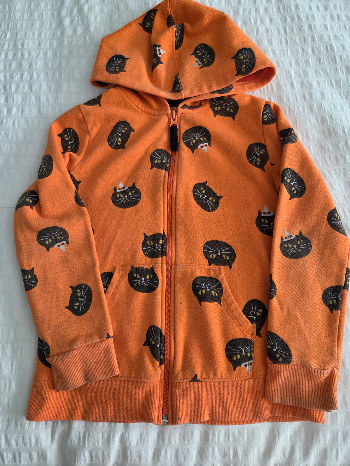Cat & Jack Hoodie Orange w/black Cat - size Youth - 6 (S)