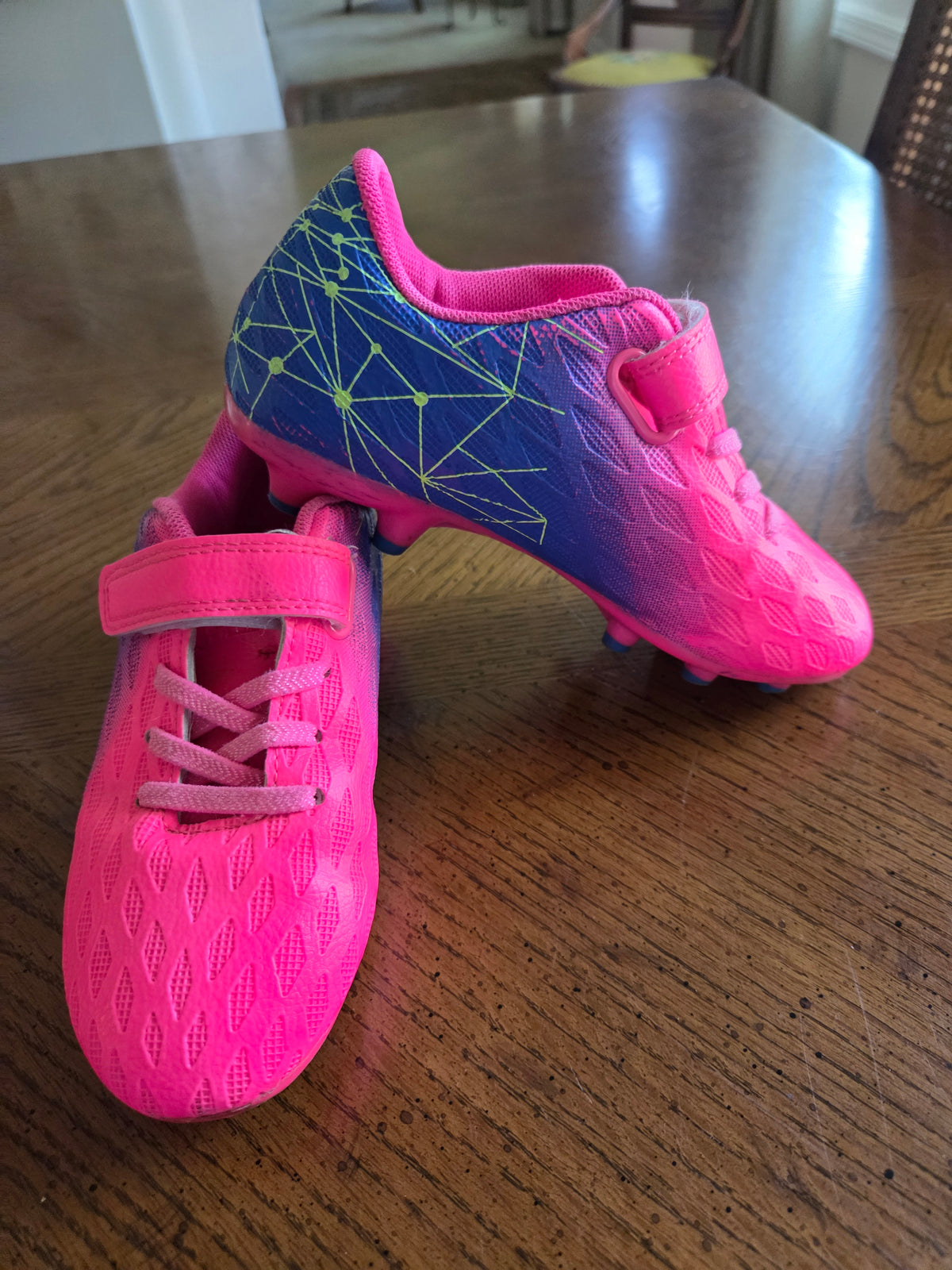 Pink/Blue Soccer Shoes Cleats - clean - size 12