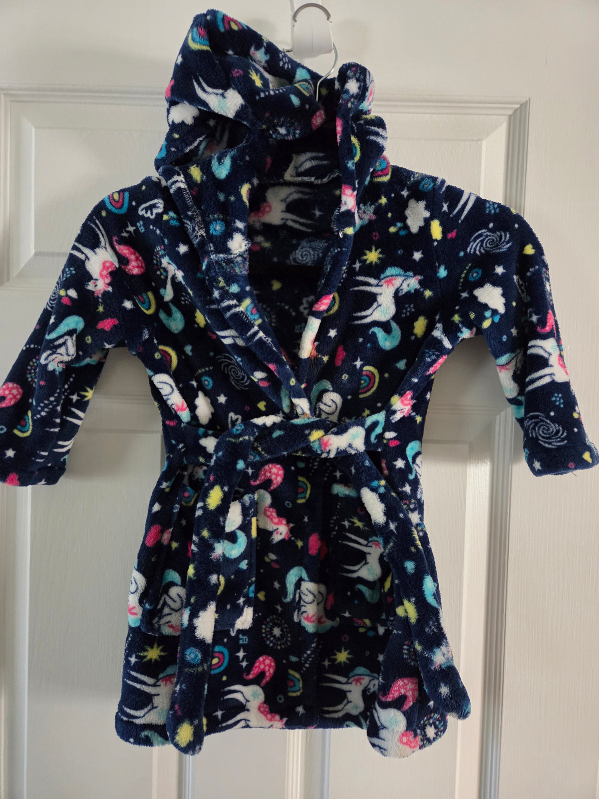 Navy Bath Robe w/Unicorn Sz 4-5 yrs, EUC - size Toddler - 4T